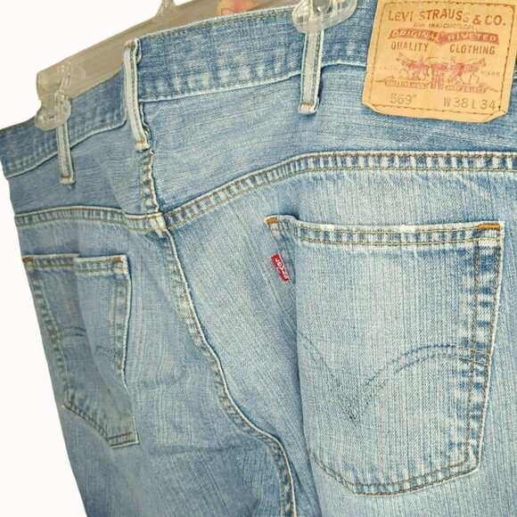 Levis 569 Jeans Loose Straight Fit Blue Distressed Denim Mens W38 L34 - Picture 4 of 6